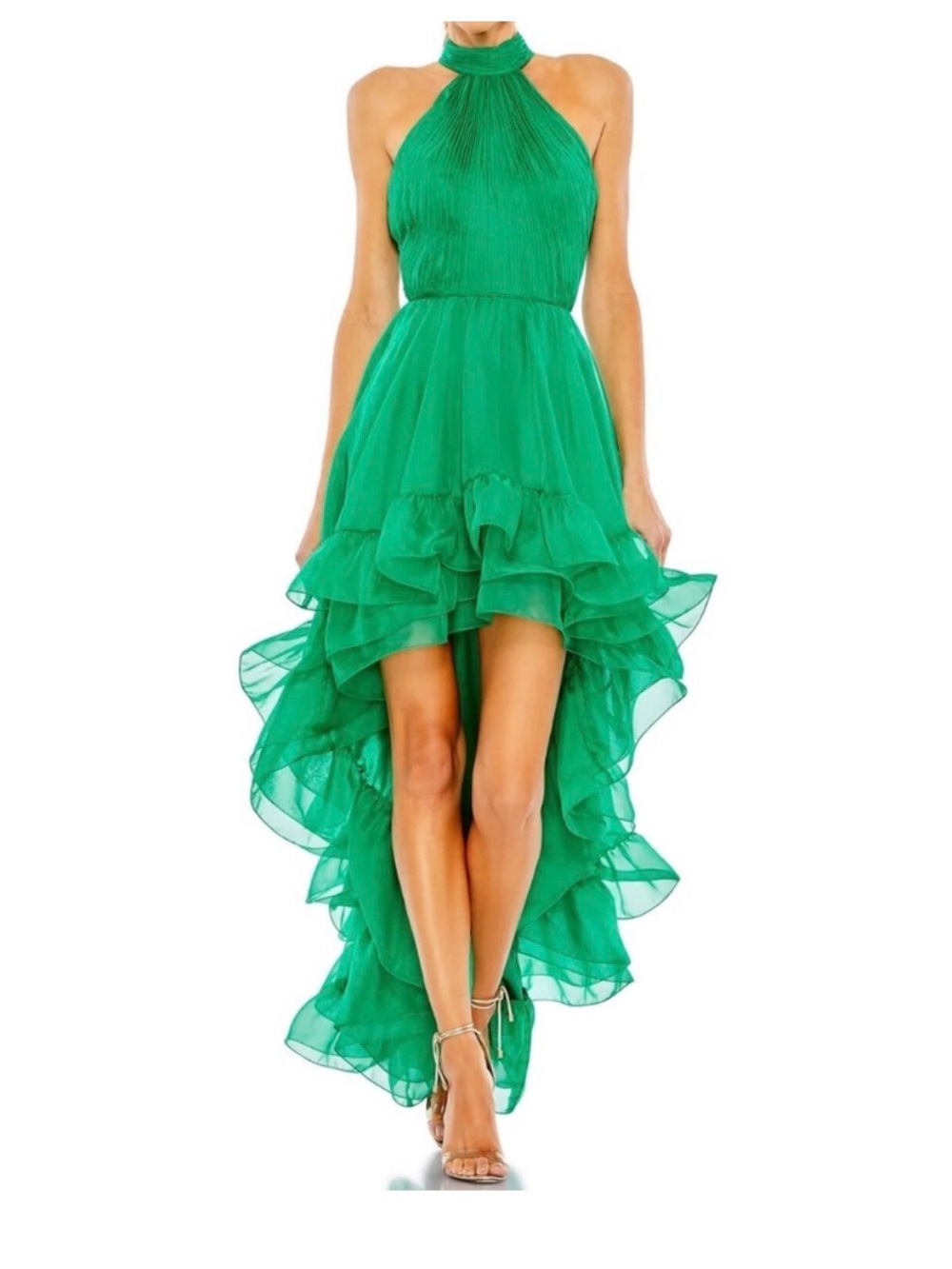 Mac Duggal Emerald Green Halter High-Low Ruffle Dress